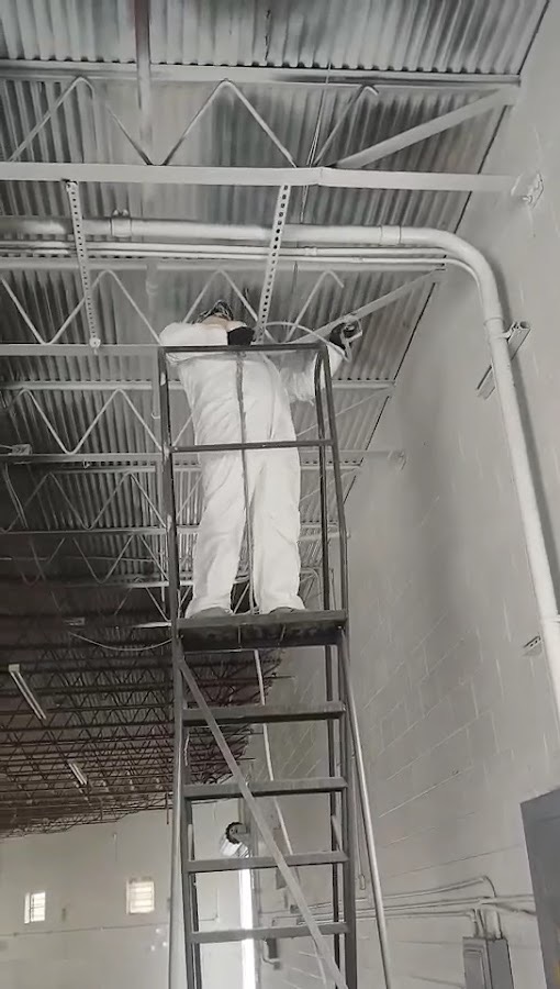 Painter on scaffolding doing exterior detail work